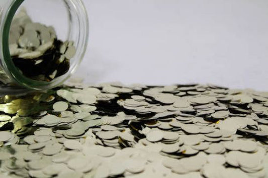 METALLIC SMALL CONFETTI 1CM WHITE GOLD 250G