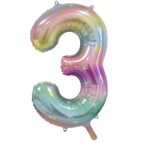 34"(86CM) Decrotex Foil Balloon NUMBER Pastel Rainbow #3
