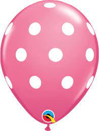 11" Print Big Polka Dots Rose Pink Latex Balloons Pack Of 50