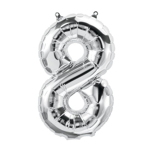 FOIL NUMBER BALLOON 16"(40CM) AIR FILLED ONLY SILVER 8