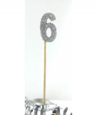 Silver Glitter Long Stick Candle #6