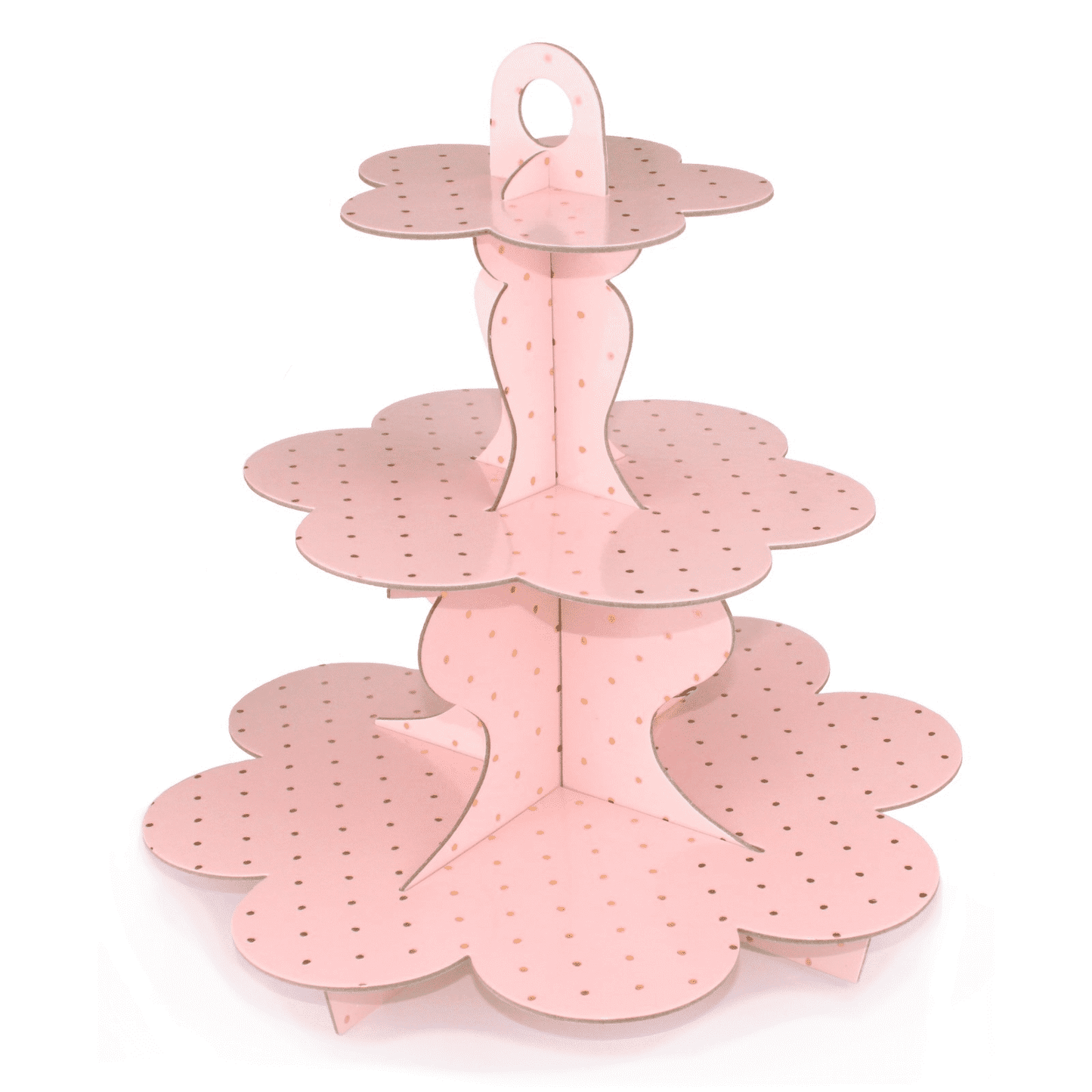 3 Tier Pink Cup Cake Stand With Gold Dots