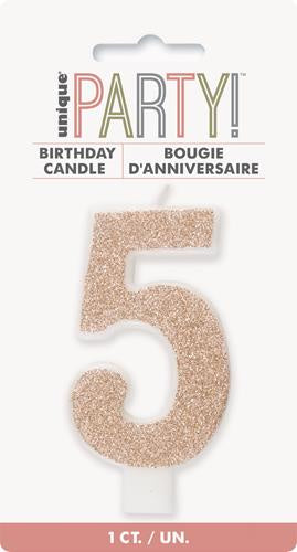 Glitter Rose Gold Numeral Candle-5