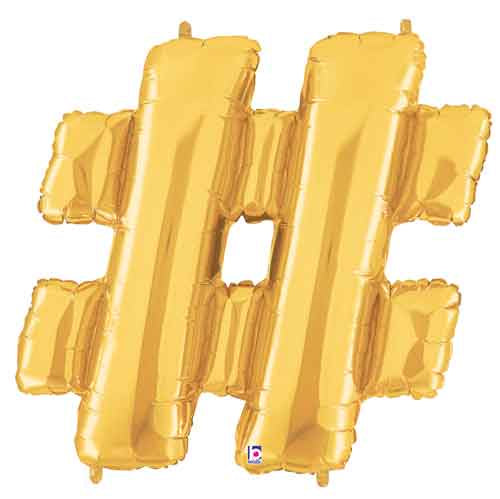 LARGE FOIL HASHTAG BALLOON GOLD - #