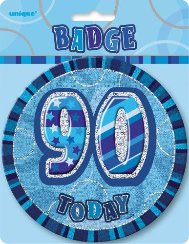 GLITZ BLUE JUMBO 90TH BIRTHDAY BADGE
