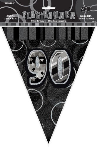 Glitz Black And Silver Flag Banner 90th Birthday