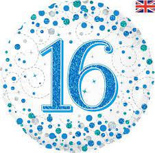 Sparkling Fizz Blue 16th Foil Balloon 18"(45cm)