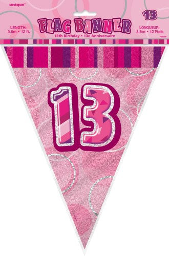 Glitz Pink Flag Banner 13th Birthday