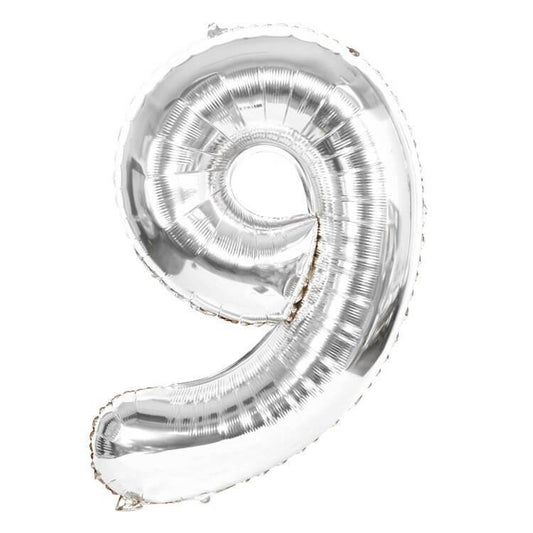 Foil Number Balloon 16"(40cm) Air Filled Only Silver 9
