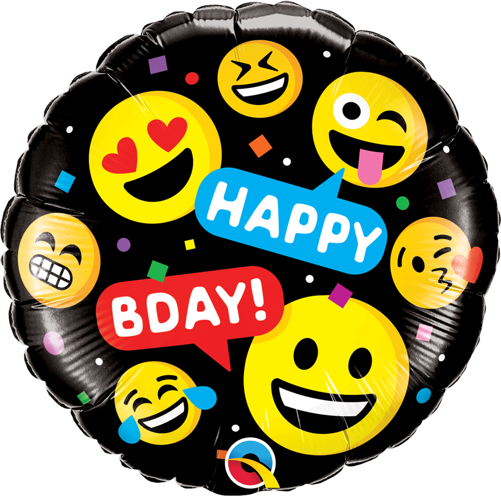 Round Smileys Happy Bday Foil Balloon 18"