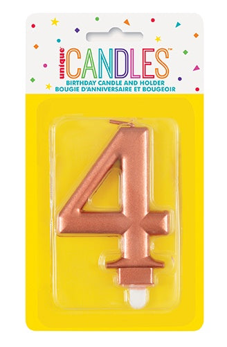 METALLIC ROSE GOLD BIRTHDAY CANDLE - NUMBER 4
