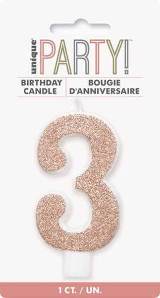 Glitter Rose Gold Numeral Candle-3