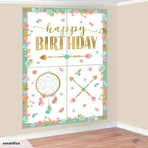 Boho Birthday Girl Wall Scene Setter With Photo Props