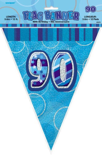 Glitz Blue Flag Banner 90th Birthday