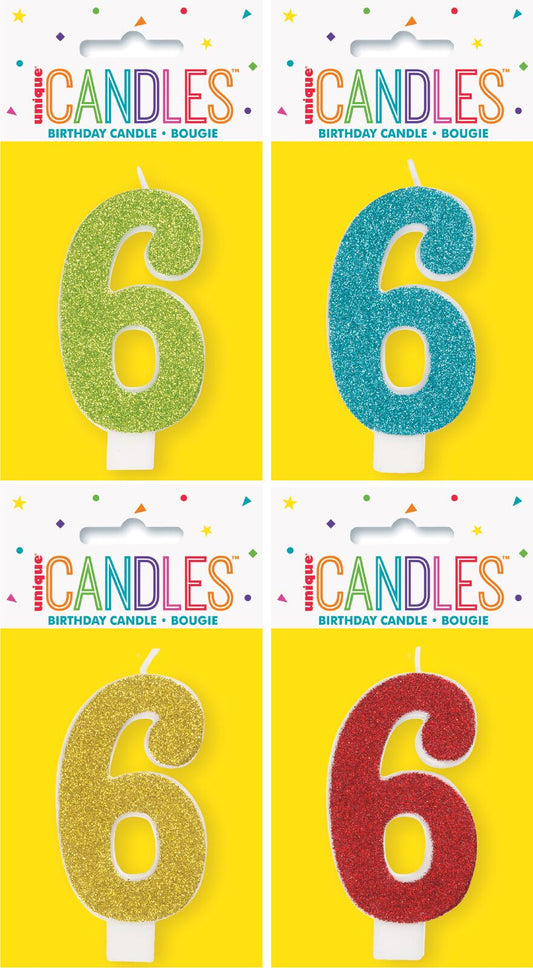 GLITTER NUMBER EACH CANDLE - 6