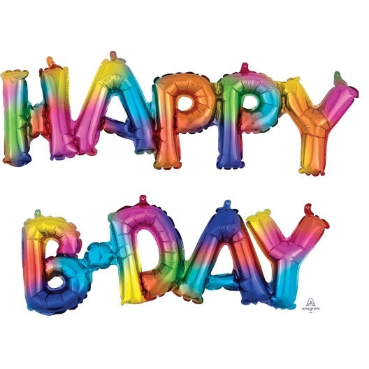 Happy Birthday Rainbow Splash Block Phrase Foil Balloons