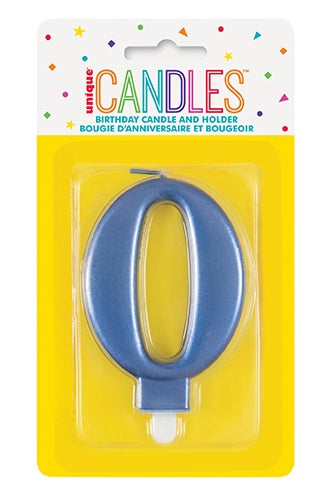 METALLIC BLUE BIRTHDAY CANDLE - NUMBER 0