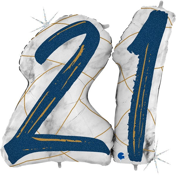 43" Double Digit Marble Mate Blue #21 Shape Foil Balloon Supershape