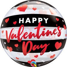 Bubble Balloon 22" (56cm) Happy Valentines Day Hearts printed Black stripes