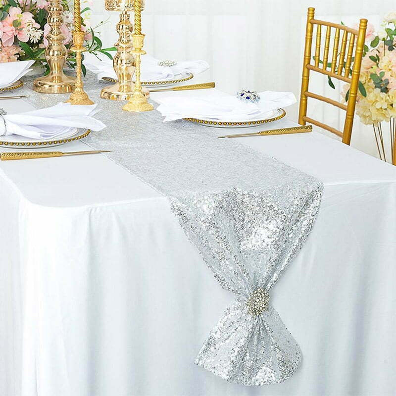 Silver Sequin Glitter Table Runner 1.8m x 30cm