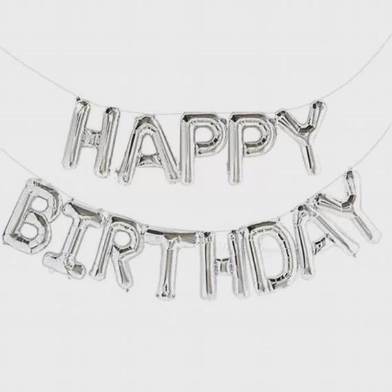 Happy Birthday Silver Foil Balloon Banner