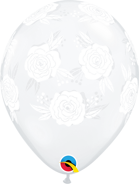 11" Latex Printed Balloons Diamond Clear Roses In Bloom Pack Of 50