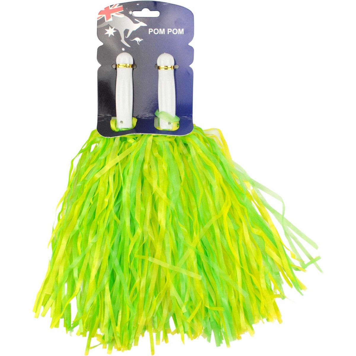 2PK GREEN & GOLD POM POMS
