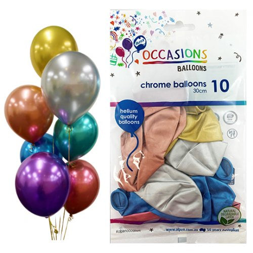 CHROME ASSORTED Occasion Balloons - PACK 10 (30CM)
