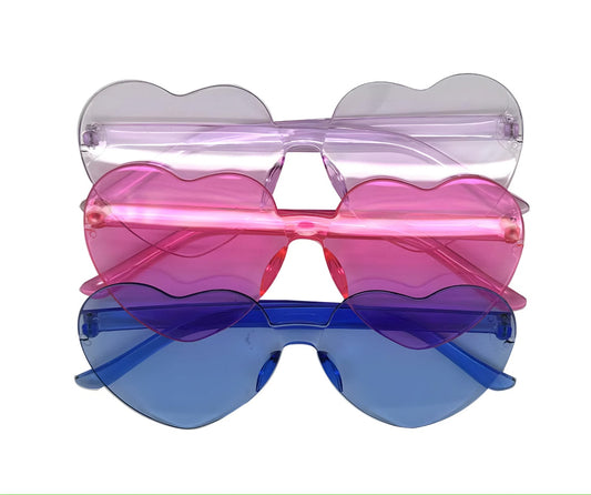 3 Plastic Heart Shaped Novelty Glasses - Assorted Colours