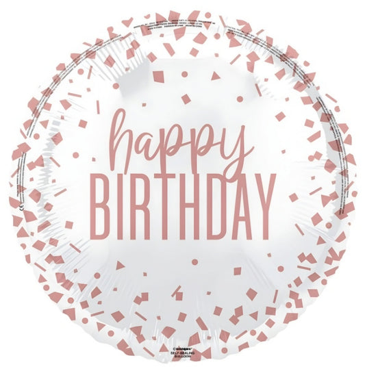 Rose Gold Confetti Happy Birthday 45cm (18") Foil Balloon Packaged