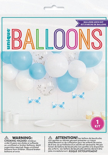 BALLOON ARCH KIT BLUE & WHITE KIT INCLUDES 15 BALLOONS & 3 PAPER BOWS