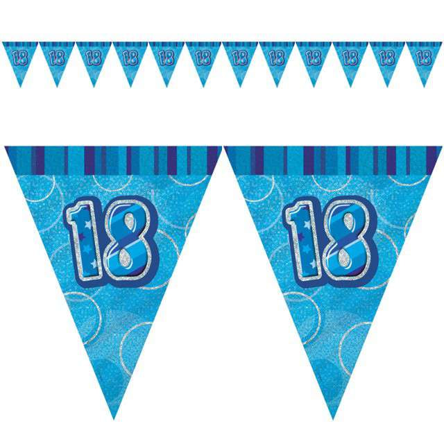 Glitz Blue Flag Banner 18th Birthday