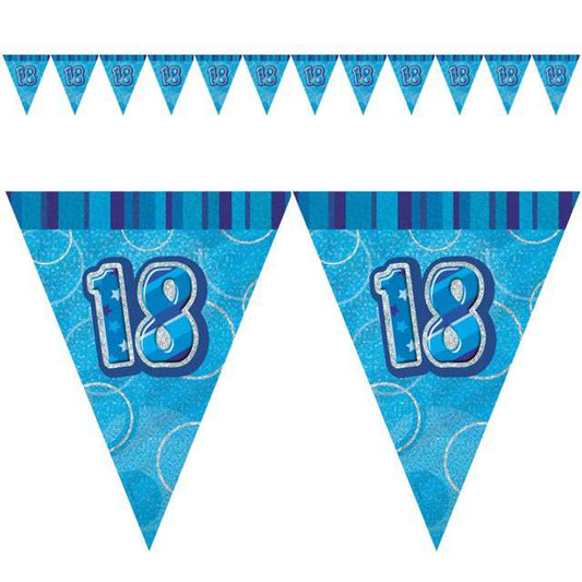 Glitz Blue Flag Banner 18th Birthday