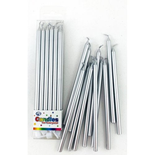 Candle Slim 12cm Silver Pack Of 12