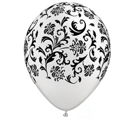 Black White Damask Printed Latex Balloons 11in Pack of 50 Party Decoration