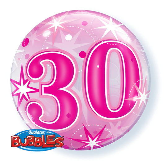 Pink Star 30th Birthday Bubble Balloon 22in / 56cm Party Decoration