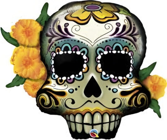 Day of the Dead Skull SuperShape Foil Balloon 38in Halloween Party