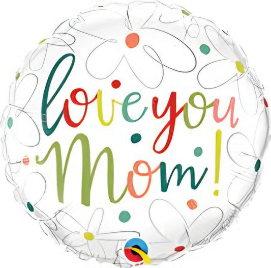 Love You Mom Foil Balloon 18in Scribble Flowers Mother’s Day Party