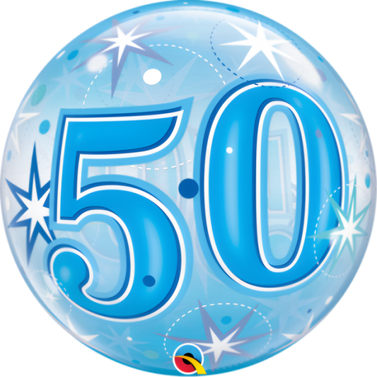 50th Birthday Bubble Balloon Blue Star 22in / 56cm Party Decoration