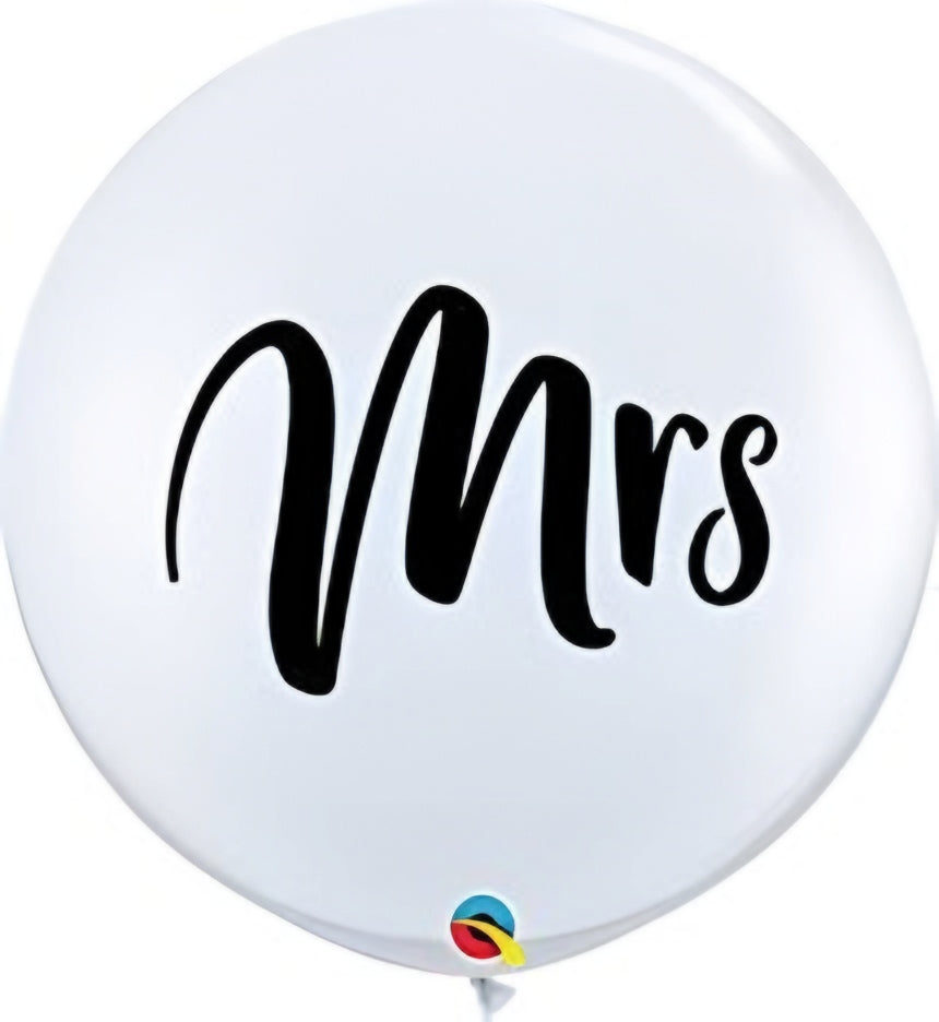 3ft White Mrs Printed Giant Latex Balloons Pack of 2 Wedding Party