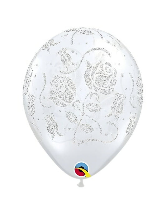 Clear Glitter Rose Printed Latex Balloons 11in Pack of 25 Party