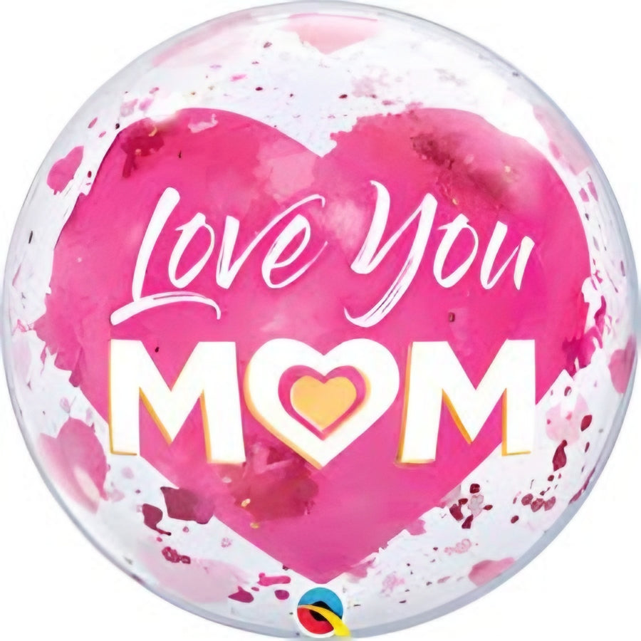 Love You Mom Pink Heart Bubble Balloon 22in Party Decoration