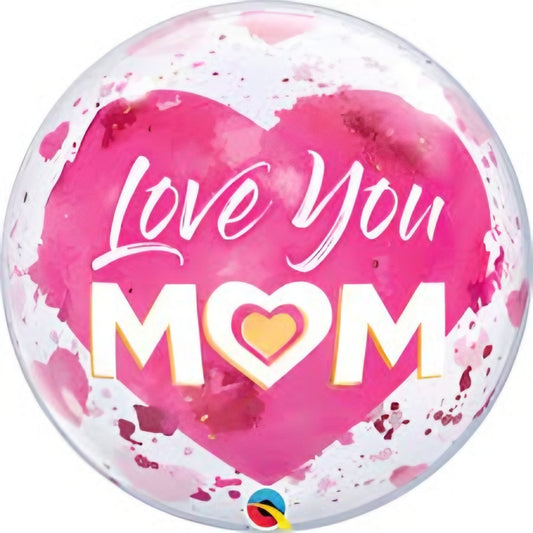 Love You Mom Pink Heart Bubble Balloon 22in Party Decoration