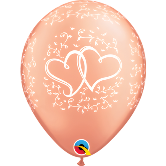 11in Rose Gold Entwined Hearts Latex Balloons Pack of 50 Wedding Party