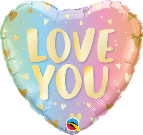 18" Heart Foil Print Love You Pastel Ombre & Hearts