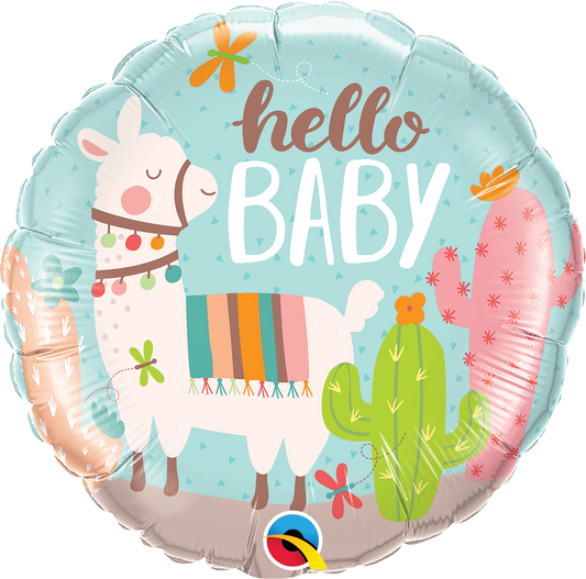 Hello Baby Llama Round Foil Balloon 18′′