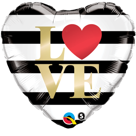 Love Black And White Stripes Heart Foil Balloon 18"