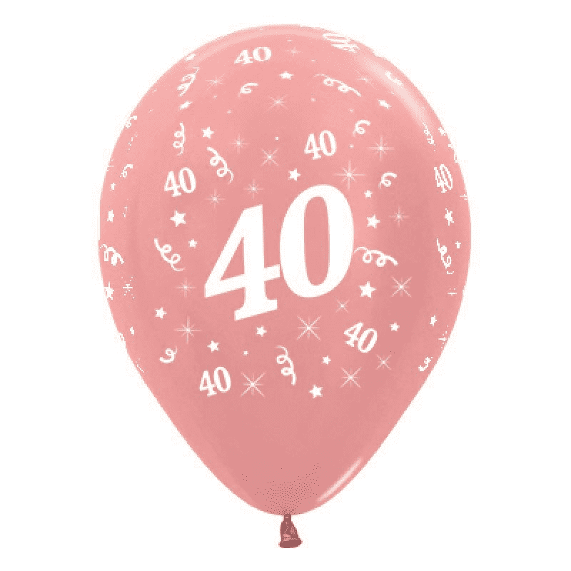 12"(30cm) Helium Quality Balloon Age 40 Metallic Rose Gold Pack of 25,