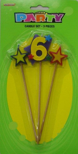 3 PIECE NUMBER CANDLE SET '6'
