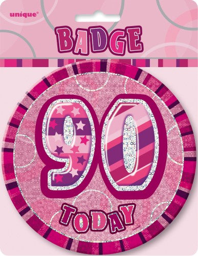 Glitz Pink Jumbo 90th Birthday Badge